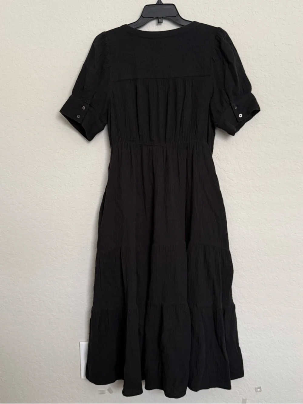 Madewell Black Cotton Gauzy Tiered Midi Dress Size 6 Boho Button Front Resort - Picture 2 of 6